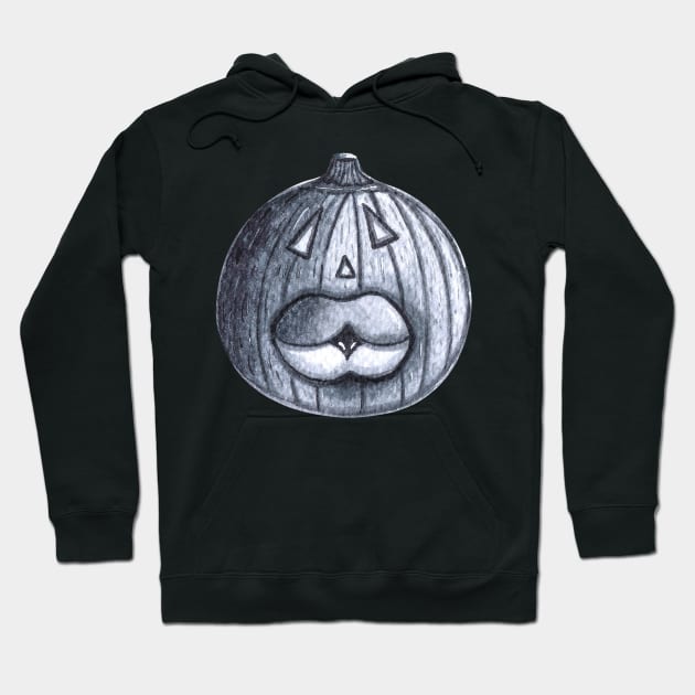 Funny Big Mouthed Pumpkin Head - Black and White Hoodie by Neginmf